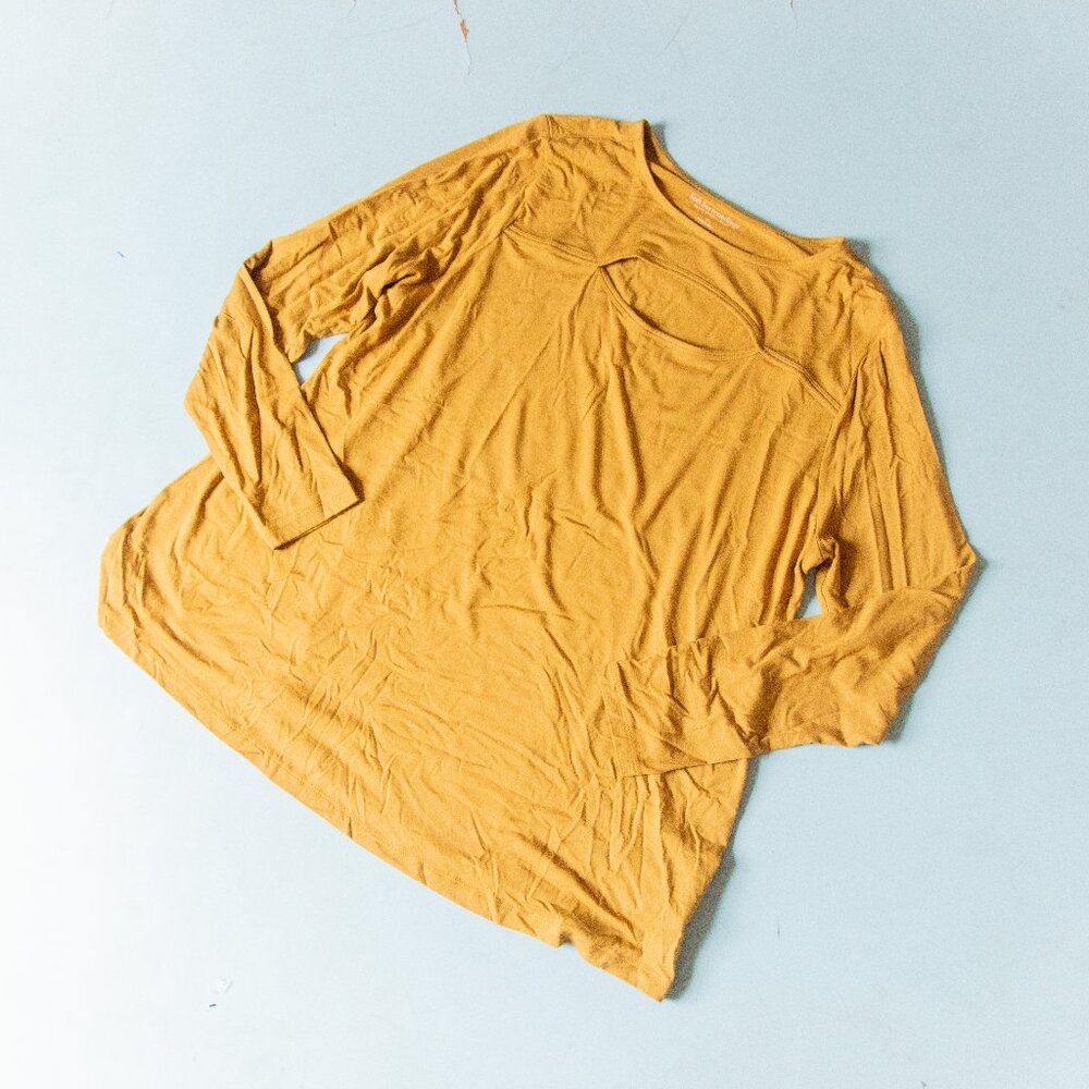 Soft Surroundings Yellow Stretch Fit Crewneck Cutout Long Sleeve Tunic Size 1X